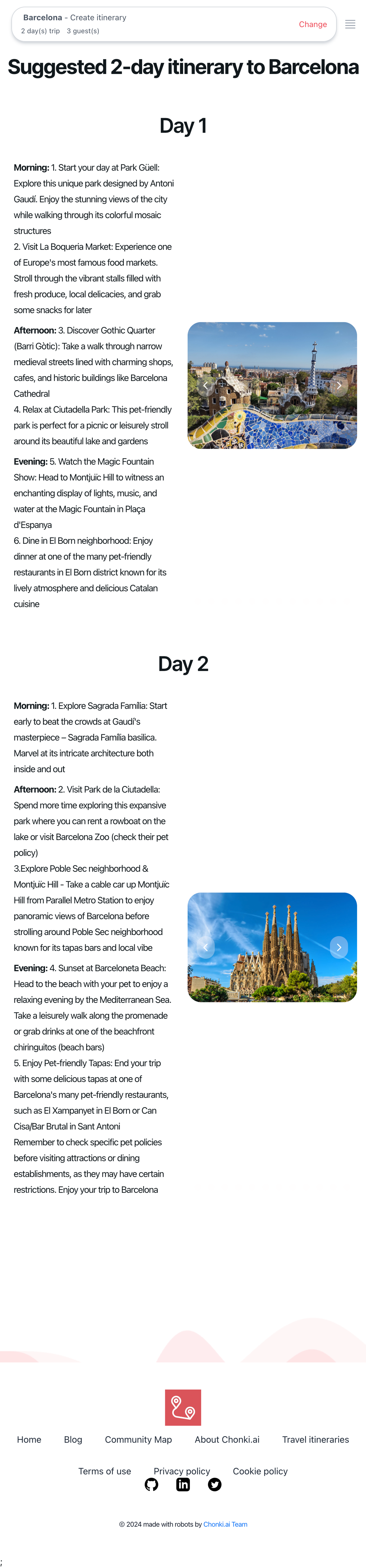 Example two day itinerary to visit Barcelona