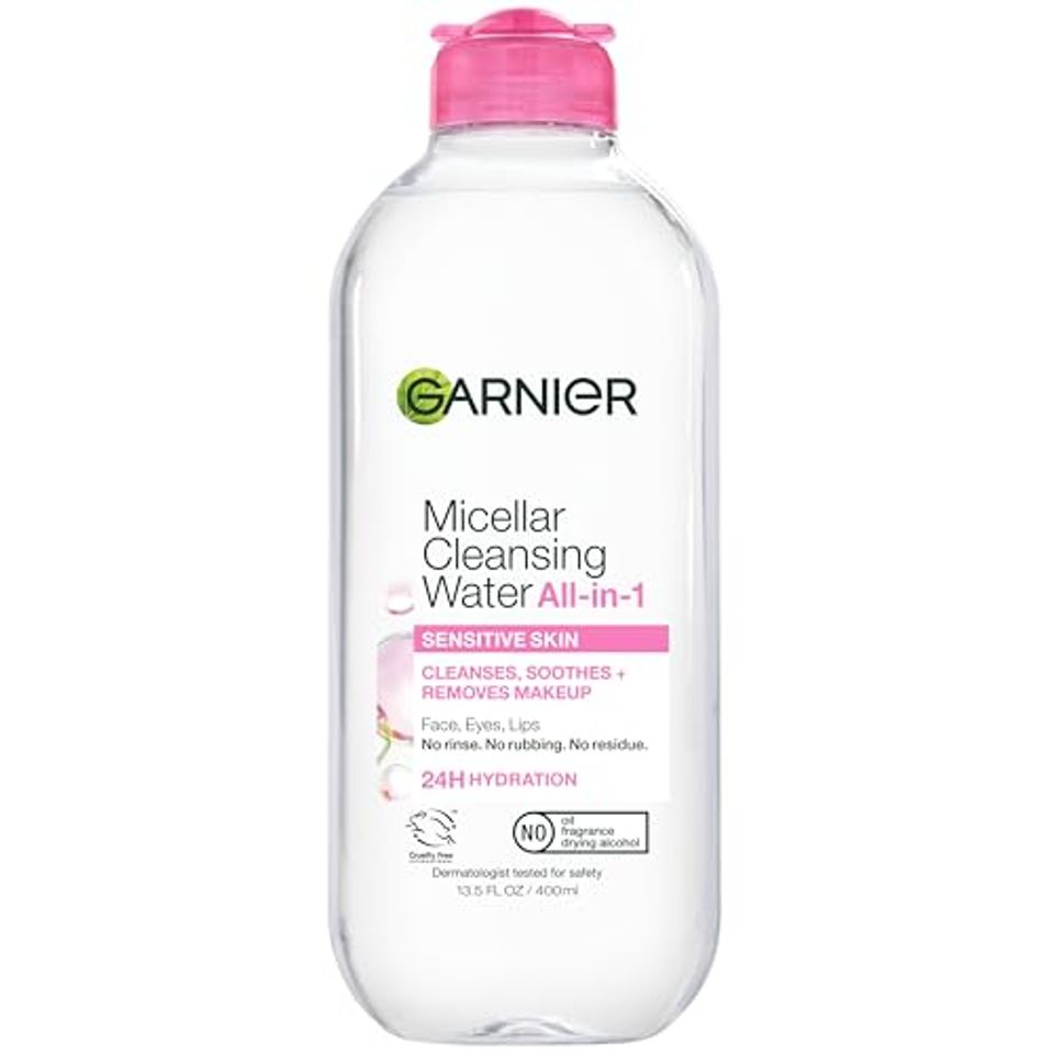Garnier micellar water facial cleanser and makeup remover bottle