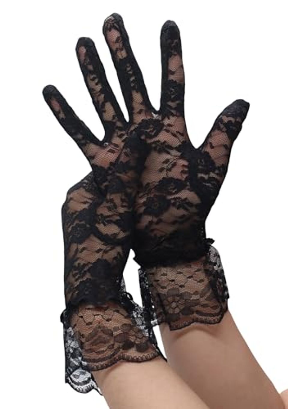 ATHX black floral lace wrist-length gloves