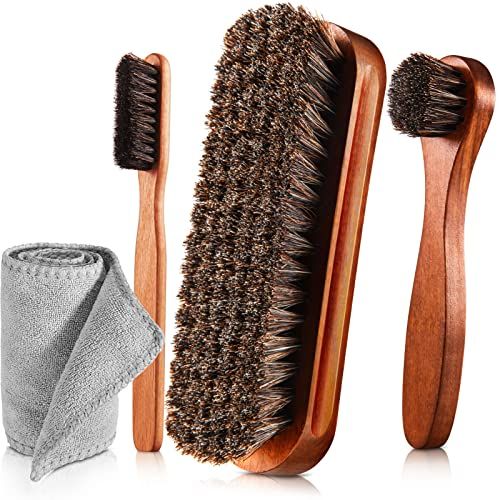 Four-piece shoe brush and microfiber cloth care set