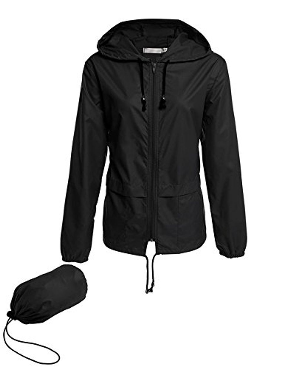Avoogue women’s lightweight black hooded rain jacket
