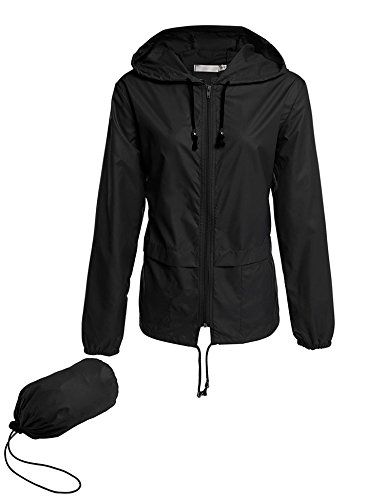 Avoogue women’s lightweight black hooded rain jacket
