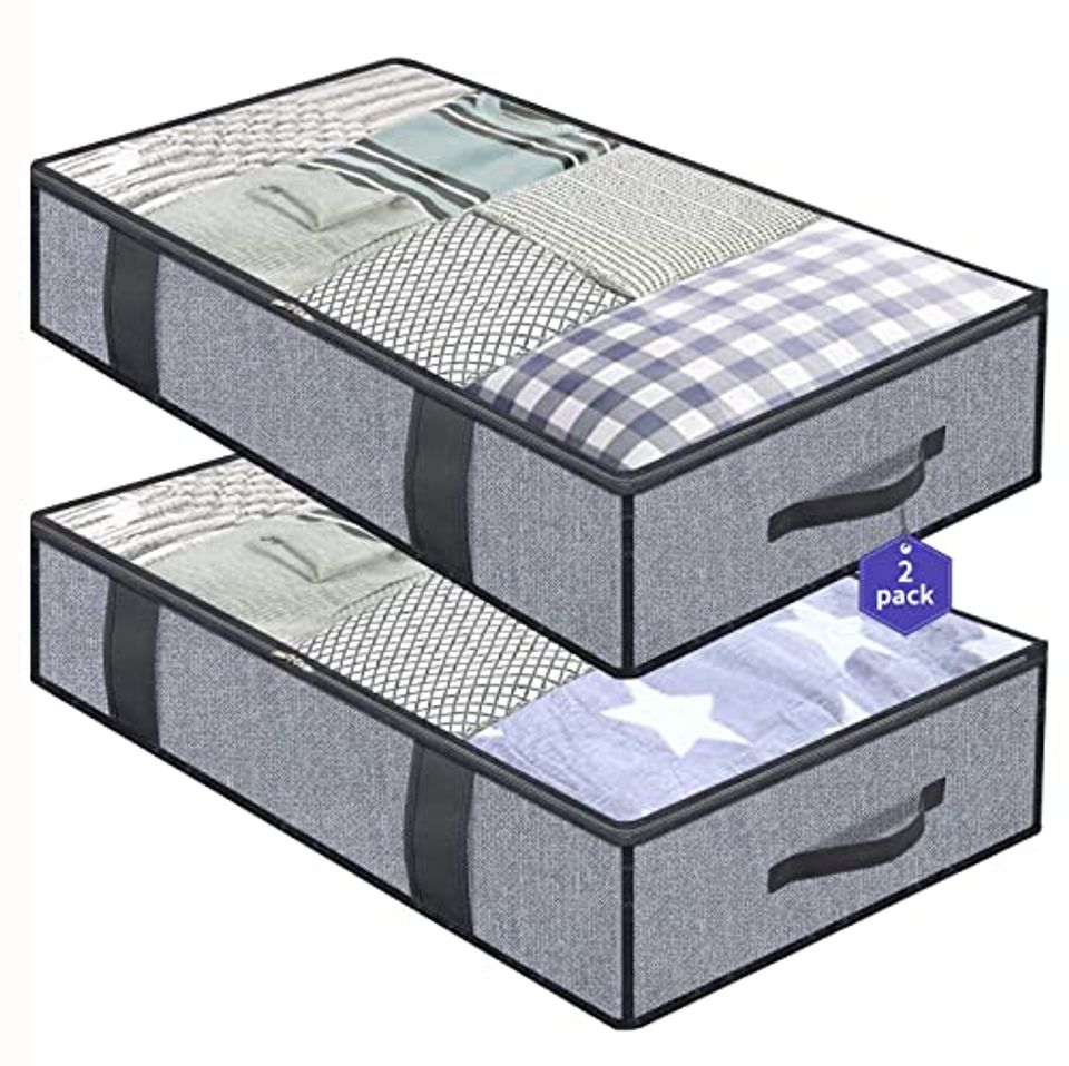 Onlyeasy gray foldable under-bed clothing storage bags with clear windows