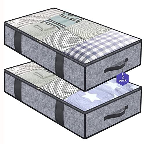 Onlyeasy gray foldable under-bed clothing storage bags with clear windows