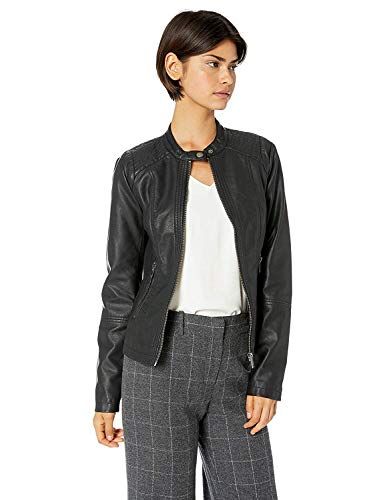 Sebby Collection women’s black faux-leather moto jacket