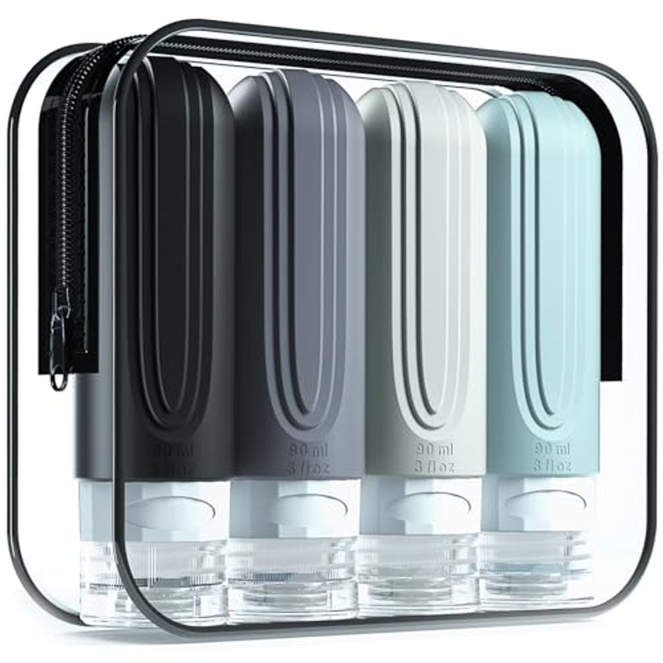 Four Mrsdry refillable silicone travel bottles