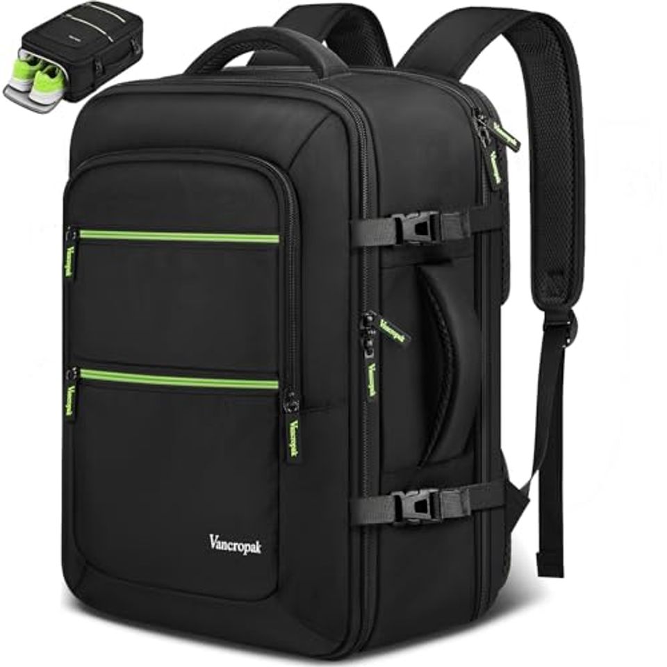 Black Vancropak 18 by 14 by 8-inch travel backpack