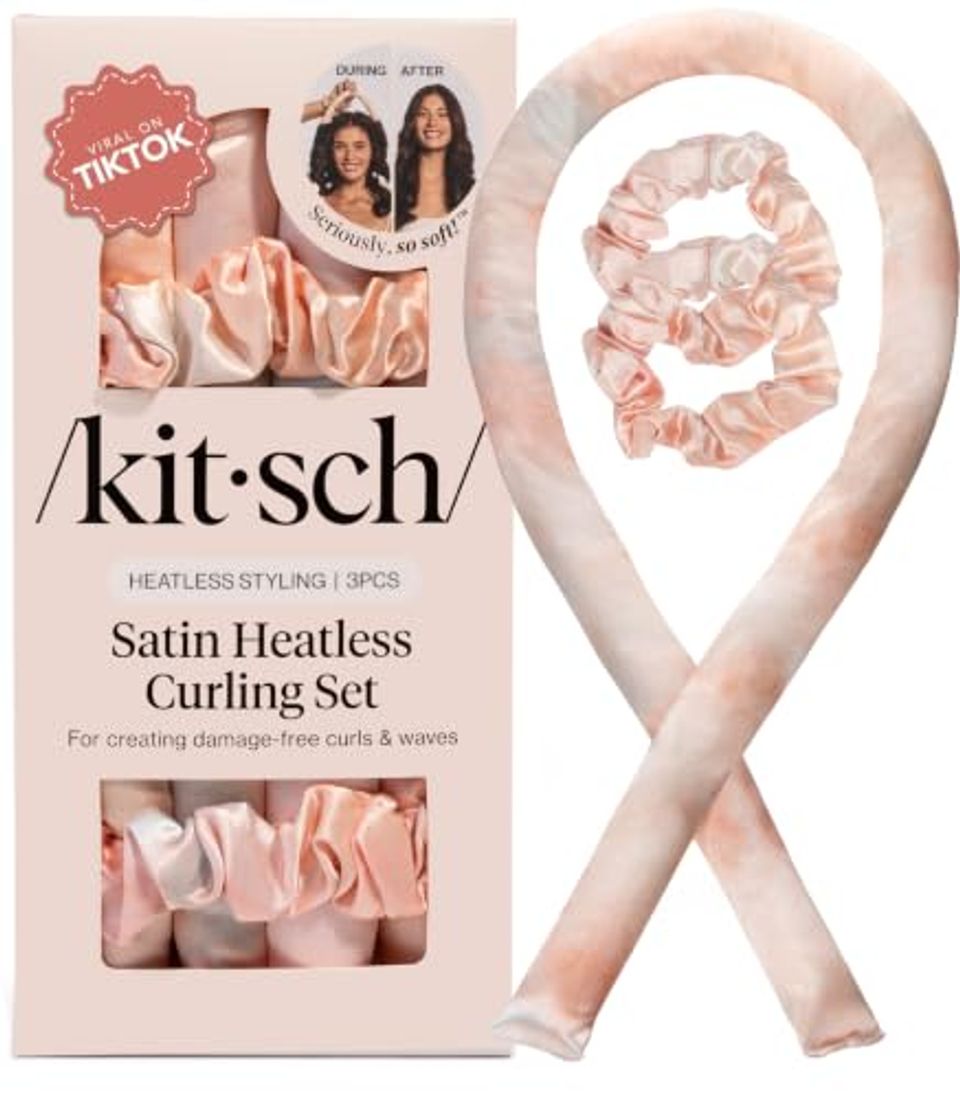 Kitsch satin heatless curling set in sunset tie dye
