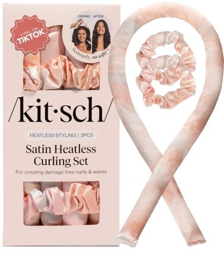 Kitsch satin heatless curling set in sunset tie dye