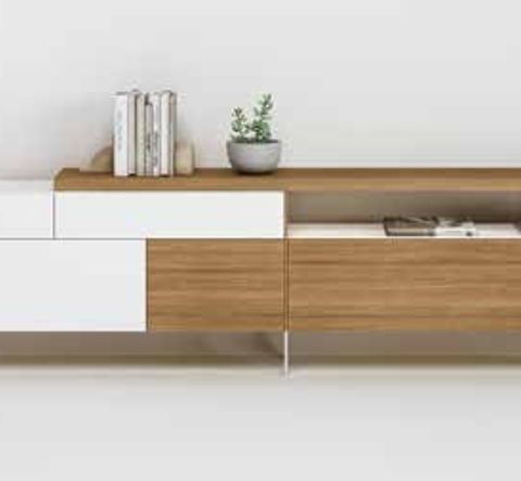 Fotografía de mueble de televisión de salón de la colección FRESH, en acabado Blanco / Riva.