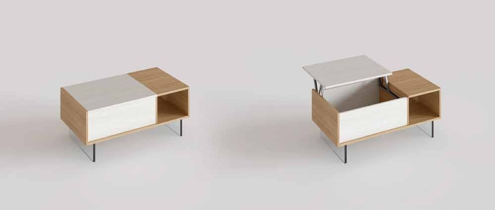 Fotografía de mesa de centro con tablero elevable de la colección FRESH.