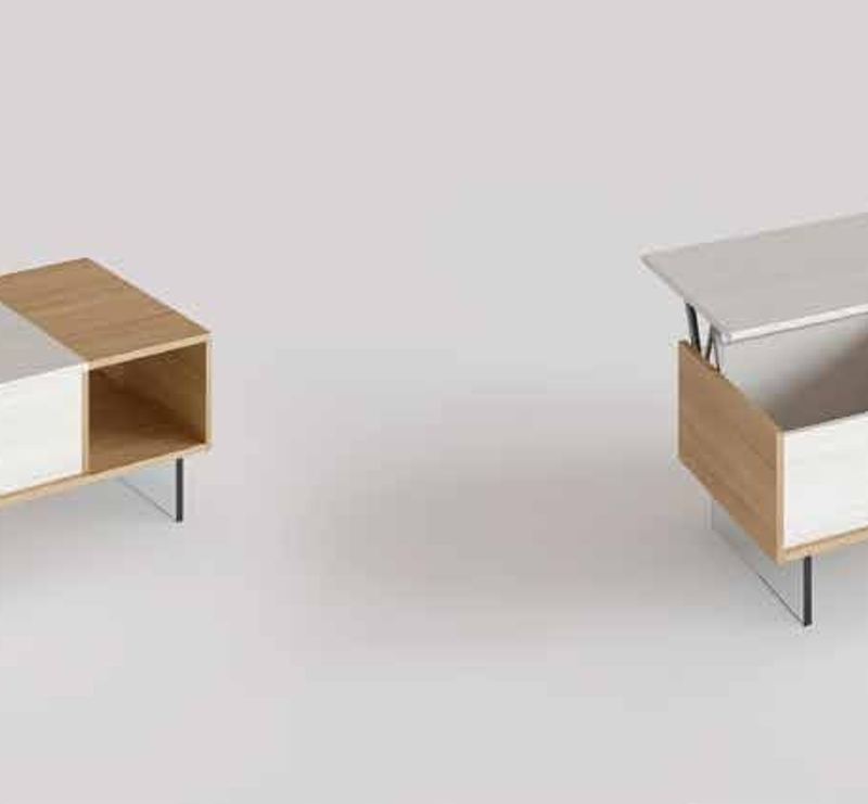 Fotografía de mesa de centro con tablero elevable de la colección FRESH.