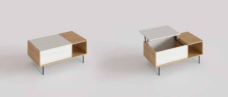 Fotografía de mesa de centro con tablero elevable de la colección FRESH.