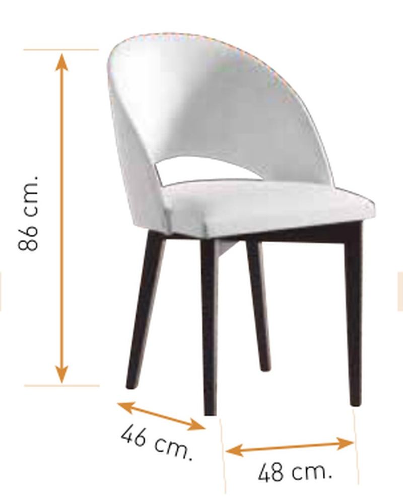 Medidas de la silla de comedor modelo 208: alto 86 cm · ancho 48 cm · fondo 46 cm