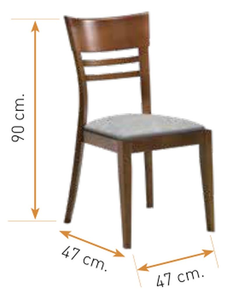 Medidas de la silla de comedor modelo 126: alto 90 cm · ancho 47 cm · fondo 47 cm