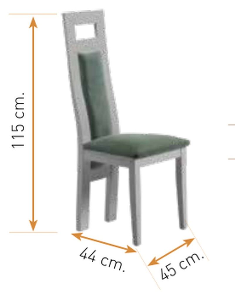 Medidas de la silla de comedor modelo 125: alto 115 cm · ancho 45 cm · fondo 44 cm