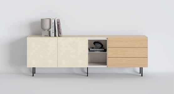 Fotografía de mueble de televisión de salón de la colección FRESH, en acabado Arena / Ágata / Tao.