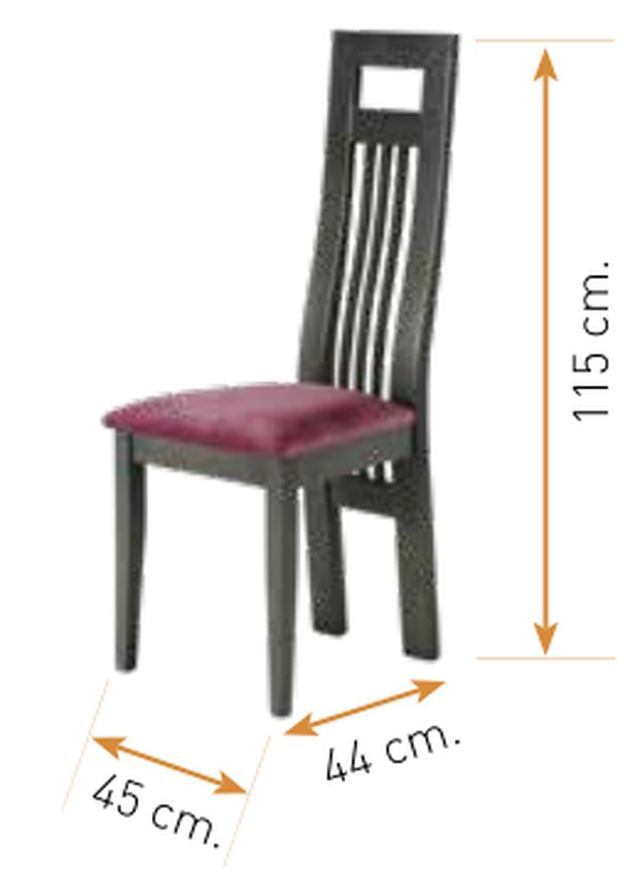 Medidas de la silla de comedor modelo 124: alto 115 cm · ancho 45 cm · fondo 44 cm