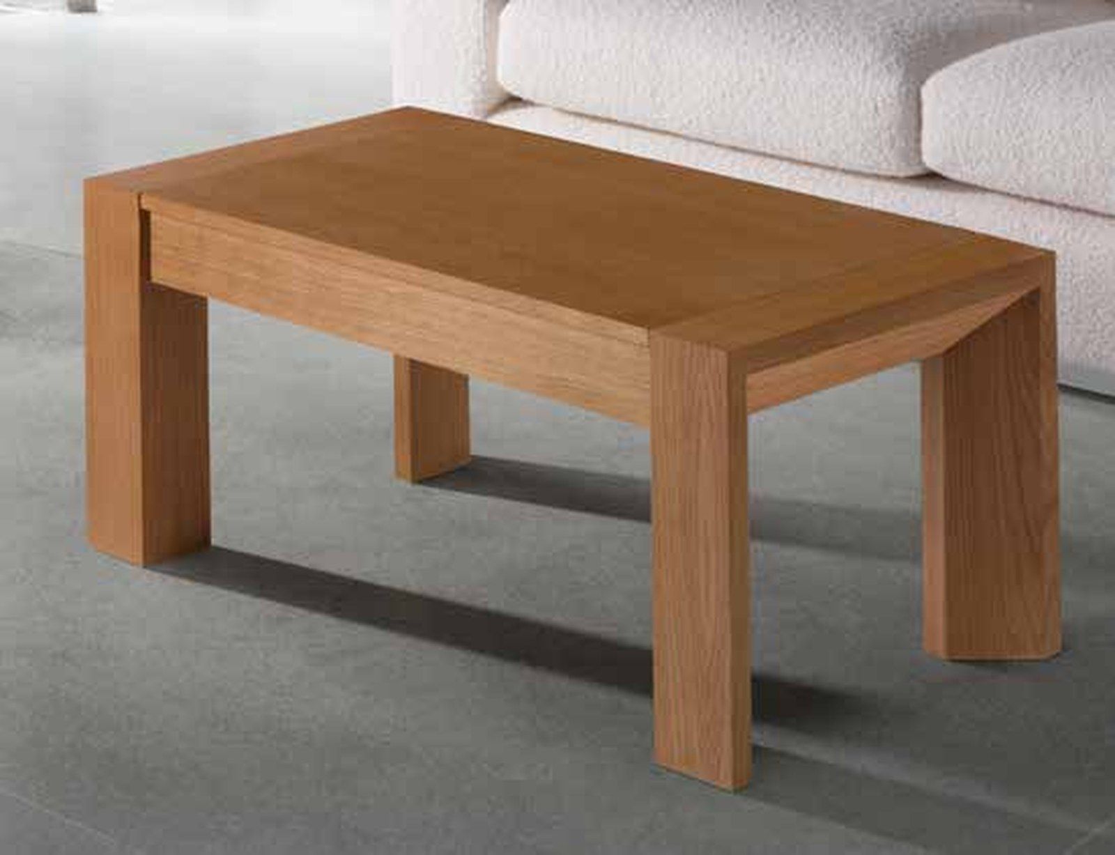 Mesa de centro elevable modelo 219 de SG, de tablero rectangular macizo, con patas cuadradas en las esquinas