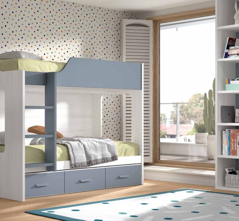 Dormitorio juvenil W•030 con litera y acabados TIZA, AVIO.