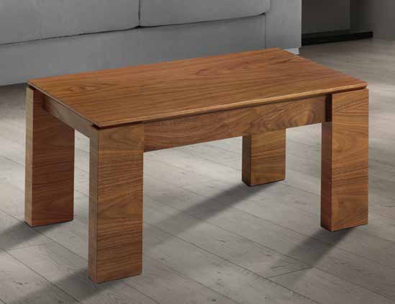 Mesa de centro elevable modelo 220 de SG, de tablero rectangular de madera, con faldón y patas macizas