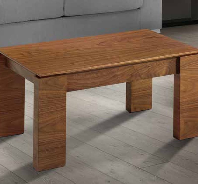 Mesa de centro elevable modelo 220 de SG, de tablero rectangular de madera, con faldón y patas macizas
