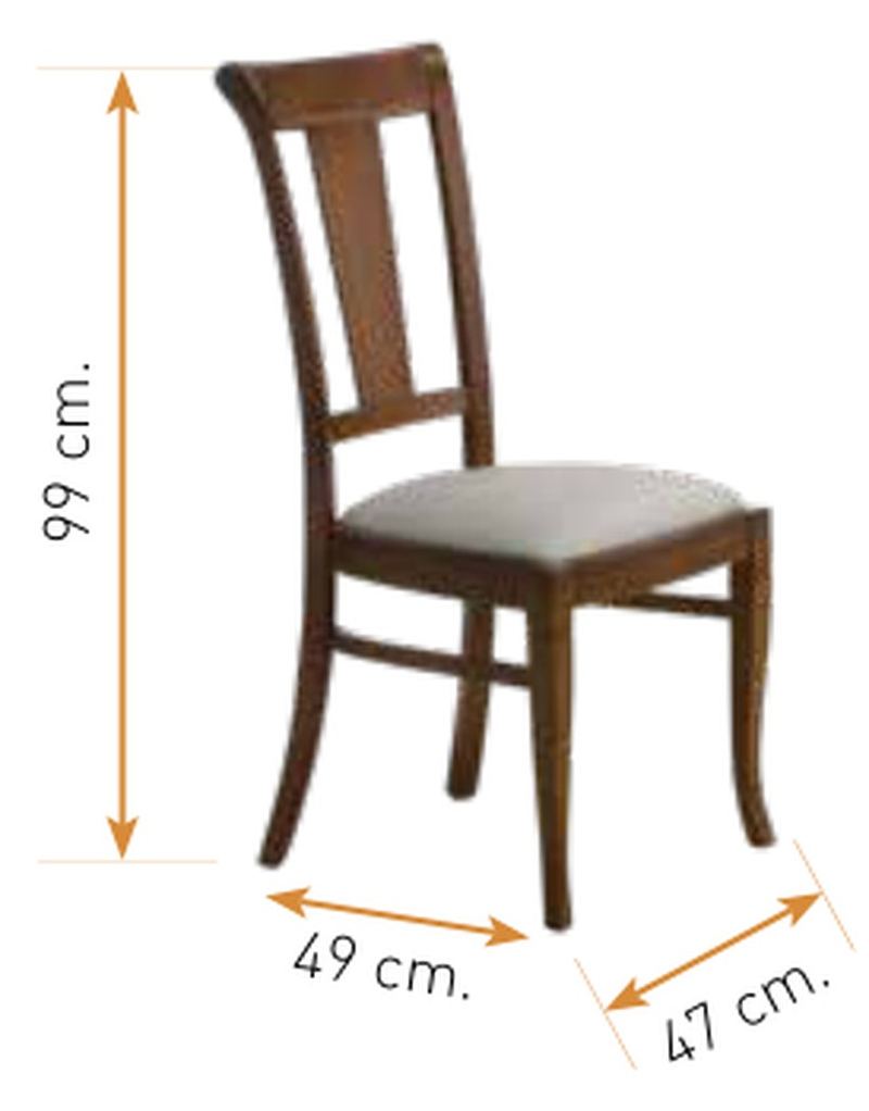Medidas de la silla de comedor modelo 55: alto 99 cm · ancho 47 cm · fondo 49 cm