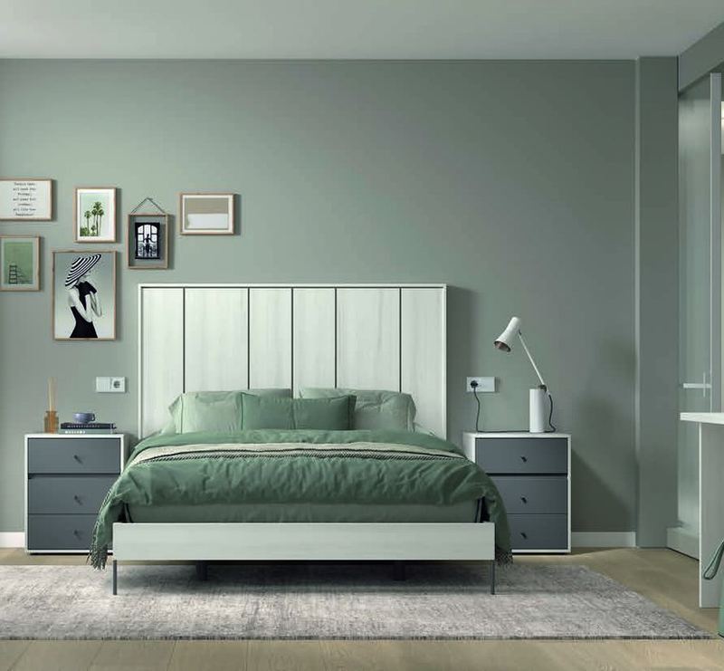 matrimonio-emotion-dormitorio-18-principal-01.jpg: Dormitorio Emötion composición 18 con cama doble, cabecero axtra, módulos line, escritorio y módulos murales