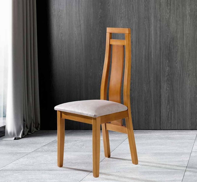 Silla de comedor modelo 134 de SG, respaldo alto de madera con dos huecos rectangulares calados