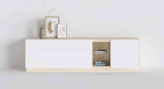 Fotografía de mueble de televisión de salón de la colección FRESH, en acabado Etna / Blanco.