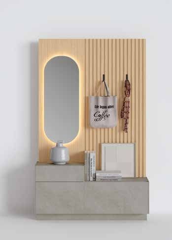 Fotografía de composición de recibidor de la colección FRESH, en acabado Tao / Cuarzita.