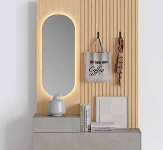 Fotografía de composición de recibidor de la colección FRESH, en acabado Tao / Cuarzita.