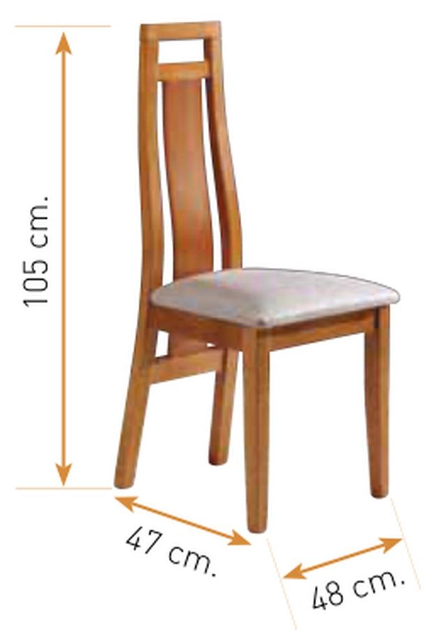 Medidas de la silla de comedor modelo 134: alto 105 cm · ancho 48 cm · fondo 47 cm