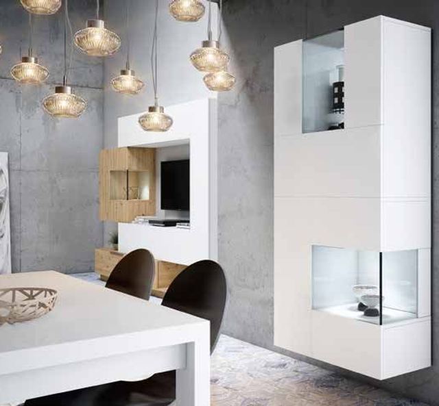 Fotografía de vitrina de salón de la colección FRESH, en acabado Tao.