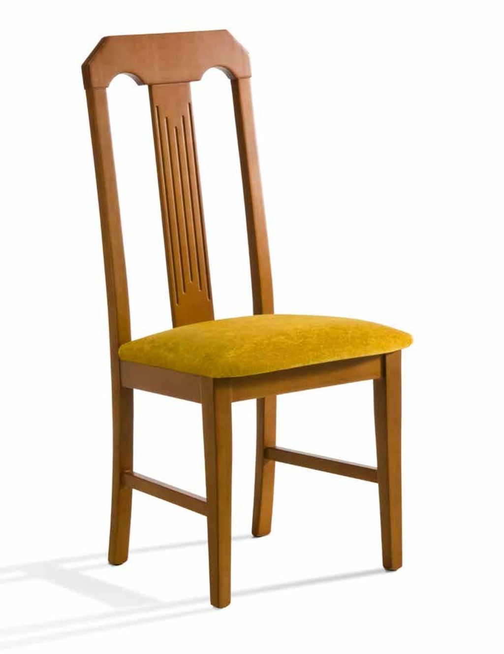 Silla de comedor clásica modelo 40 de SG, respaldo con dos listones verticales acanalados y asiento tapizado
