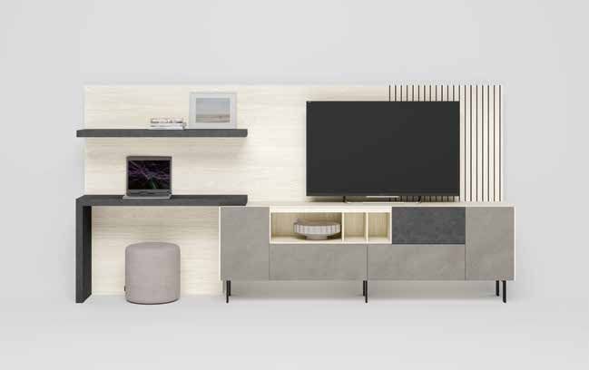Fotografía de composición modular de salón de la colección FRESH, en acabado Boeta / Cuarzita / Grafito.