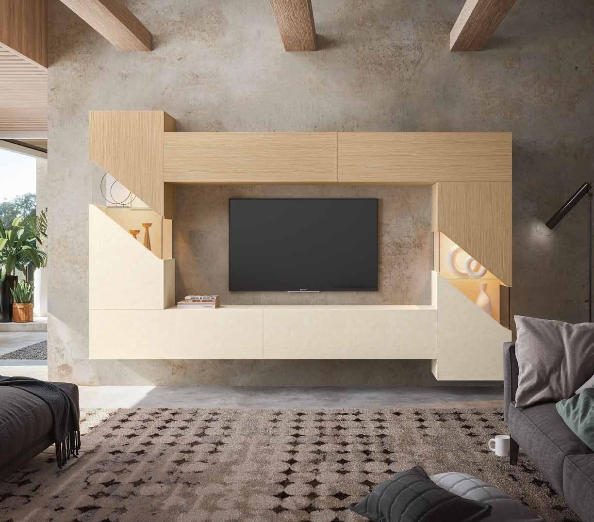 Fotografía de composición modular de salón de la colección FRESH, en acabado Riva / Arena / Cuarzita.