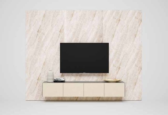 Fotografía de composición modular de salón de la colección FRESH, en acabado Kerala / Arena / Cuarzita.