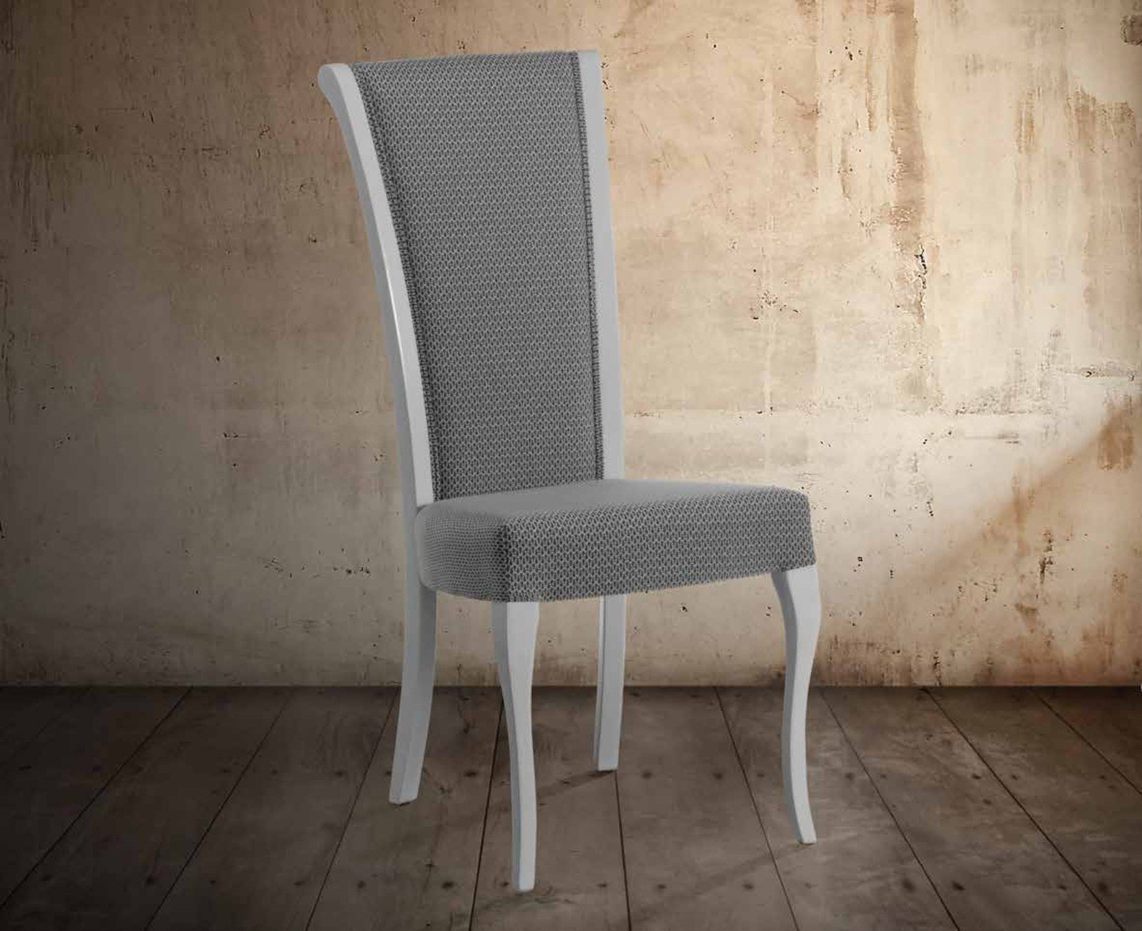 Silla de comedor modelo 156 de SG, respaldo alto tapizado liso sobre estructura blanca