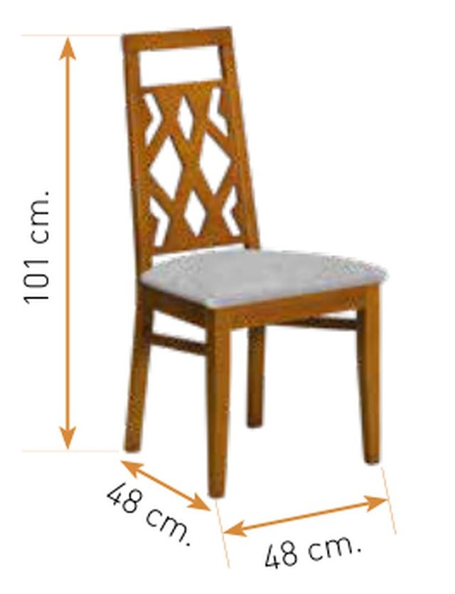 Medidas de la silla de comedor modelo 80: alto 101 cm · ancho 48 cm · fondo 48 cm