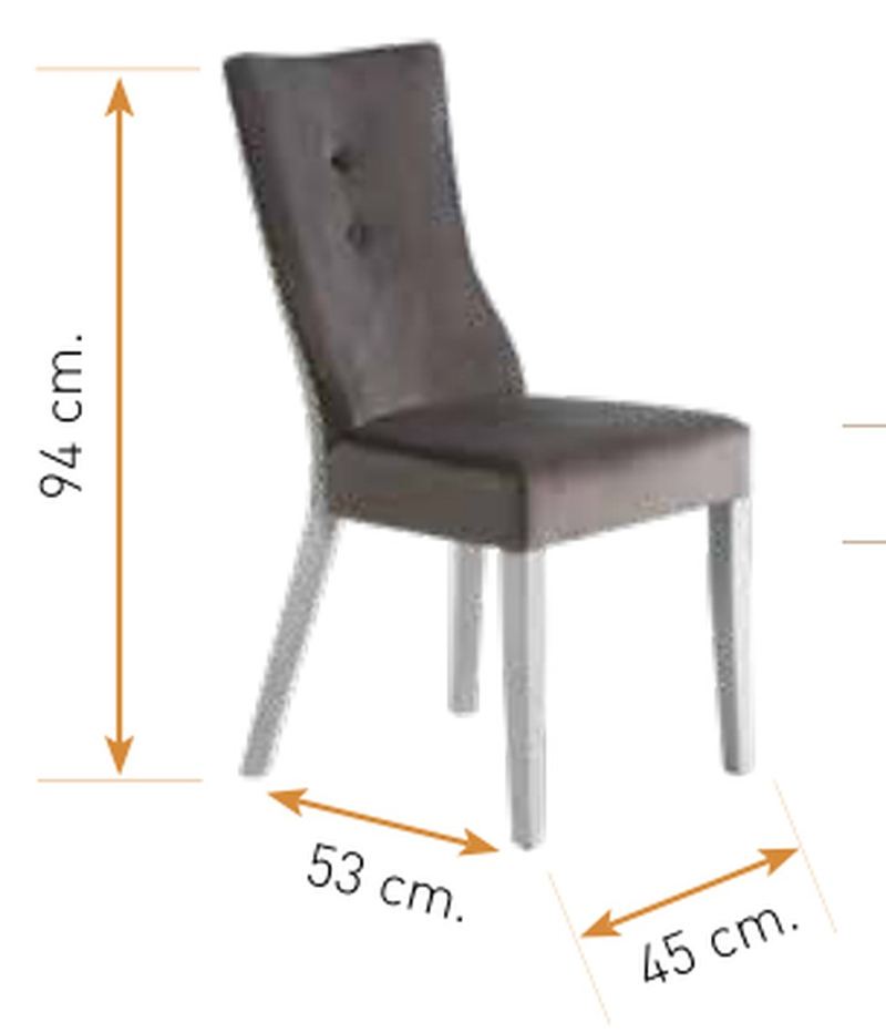 Medidas de la silla de comedor modelo 160: alto 94 cm · ancho 45 cm · fondo 53 cm