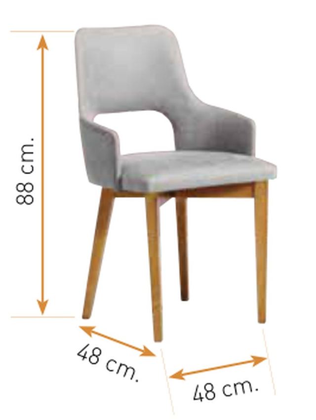 Medidas de la silla de comedor modelo 202: alto 88 cm · ancho 48 cm · fondo 48 cm