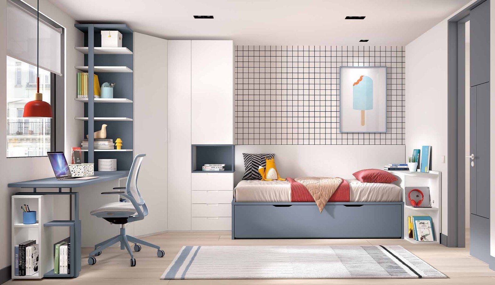 Dormitorio juvenil - Composición AD056, fotografía de catálogo del fabricante
