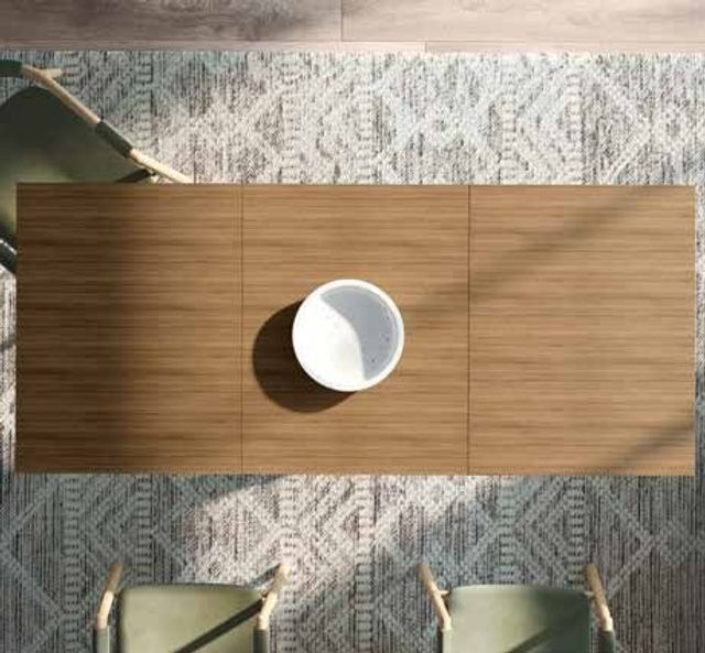 Fotografía de mesa de comedor de la colección FRESH, en acabado Tapa 19 mm en todos los laminados; tapa efecto 10 mm solo en acabados naturales; patas blancas o grafito.