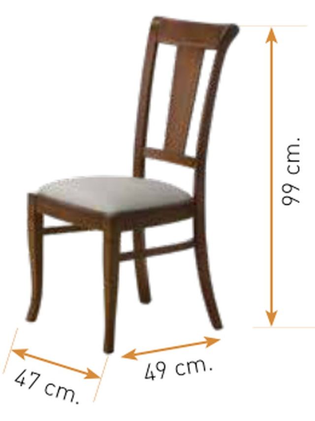 Medidas de la silla de comedor modelo 55: alto 99 cm · ancho 47 cm · fondo 49 cm