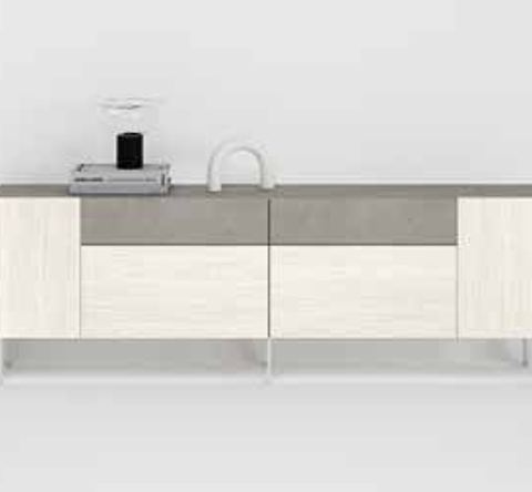 Fotografía de mueble de televisión de salón de la colección FRESH, en acabado Cuarzita / Boeta.