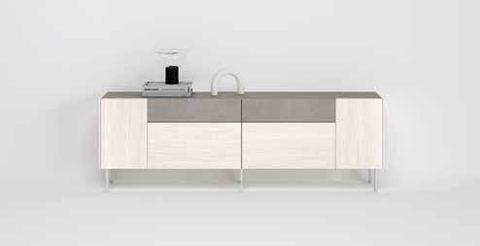 Fotografía de mueble de televisión de salón de la colección FRESH, en acabado Cuarzita / Boeta.