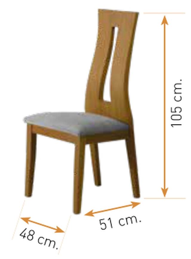 Medidas de la silla de comedor modelo 158: alto 105 cm · ancho 48 cm · fondo 51 cm