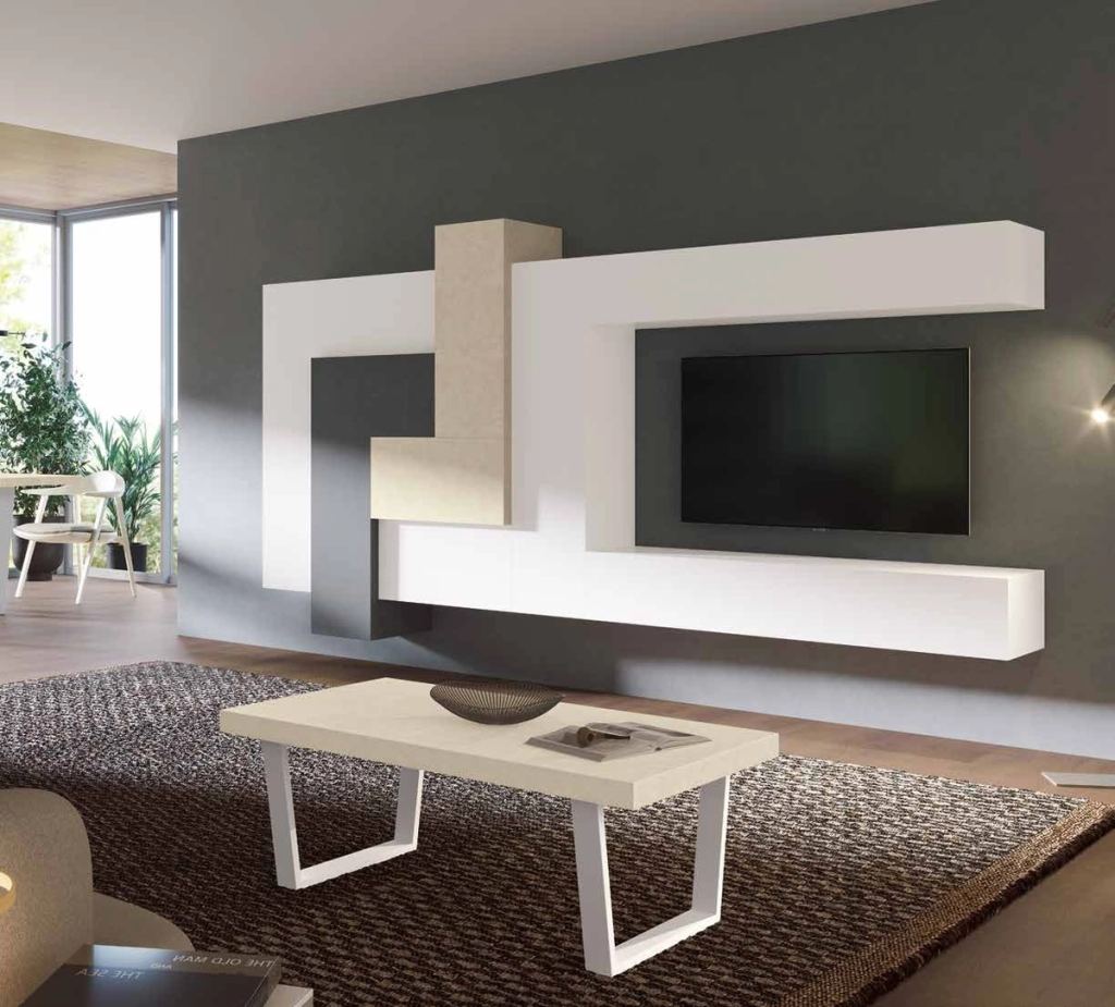 Fotografía de composición modular de salón de la colección FRESH, en acabado Blanco / Arena / Grafito.