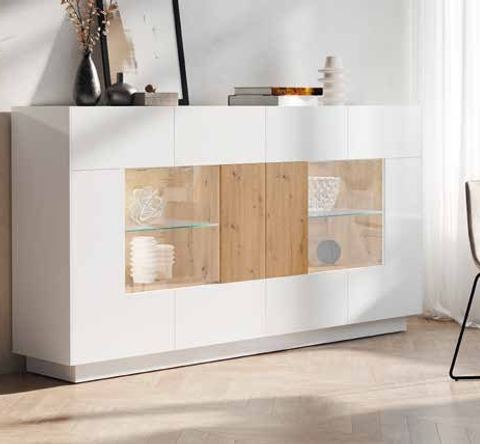 Fotografía de aparador de salón de la colección FRESH, en acabado Arena / Cuarzita / Riva.